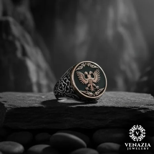 2 Çift Başlı Kartal Gümüş Erkek Yüzük Modeli