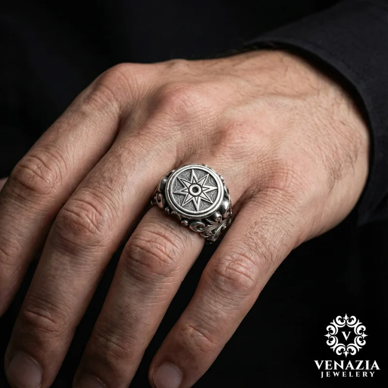 Kutup Yıldızı Gümüş Erkek Yüzük Modeli