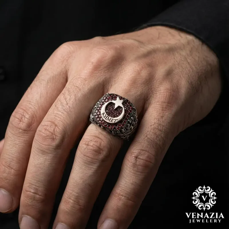 İsimli Ayyıldız Gümüş Yüzük Modeli