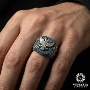 3 Çift Başlı Kartal Gümüş Erkek Yüzük Modeli