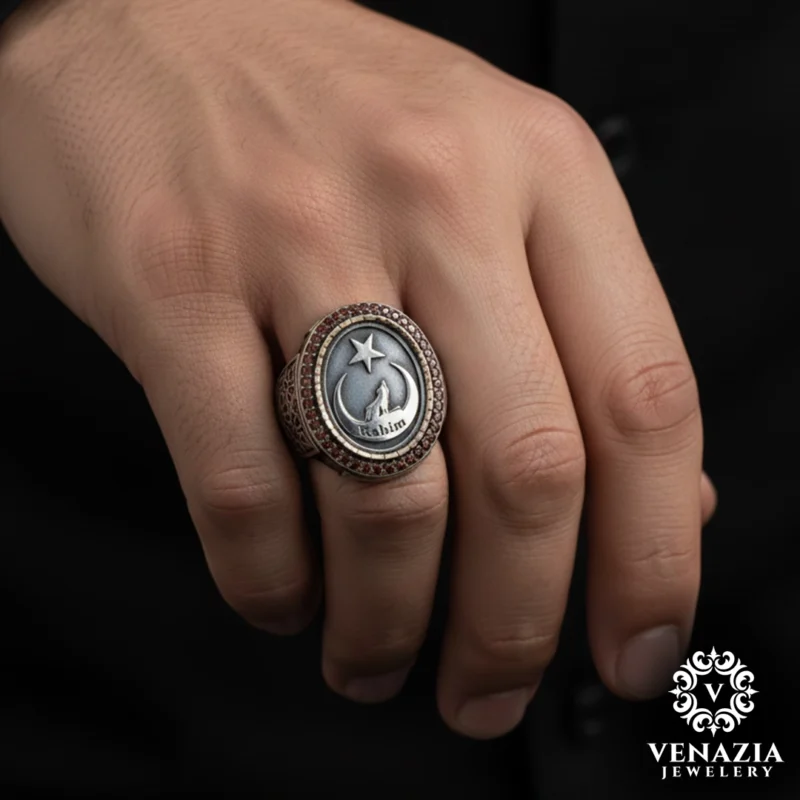 3 İsimli Ay Yıldız Gümüş Yüzük