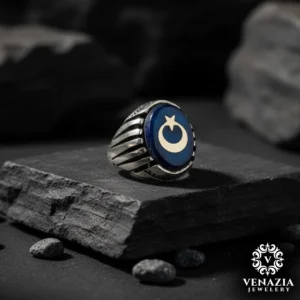 3 Ay Yıldız Gümüş Erkek Yüzük Modeli