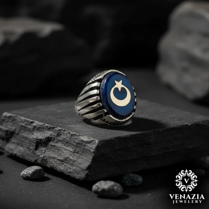 3 Ay Yıldız Gümüş Erkek Yüzük Modeli