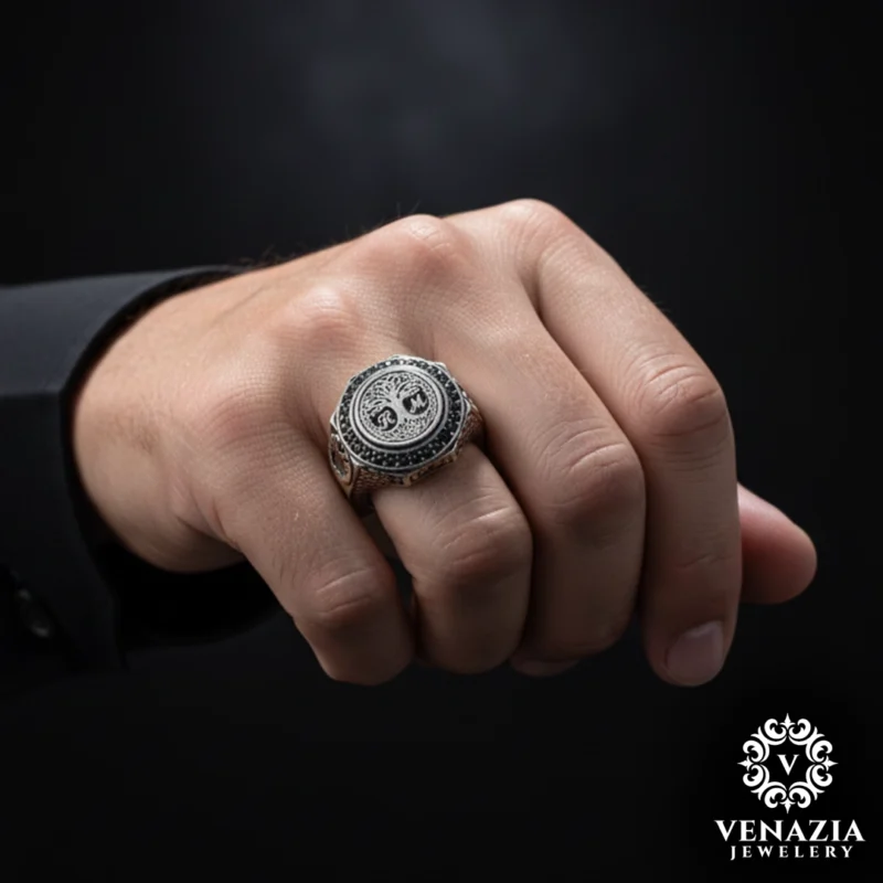 Hayat Ağacı Gümüş Erkek Yüzük Modeli