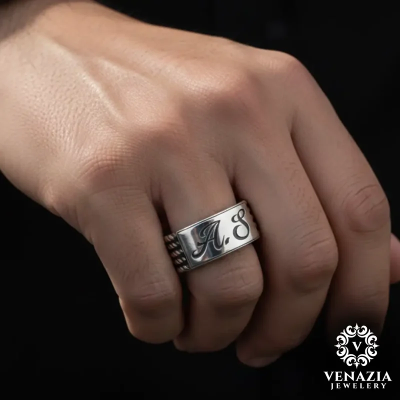 Eşlere Özel Harfli Gümüş Yüzük Modeli