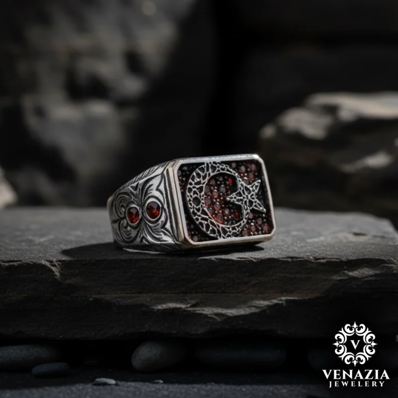 İsimli Ay Yıldız Gümüş Yüzük