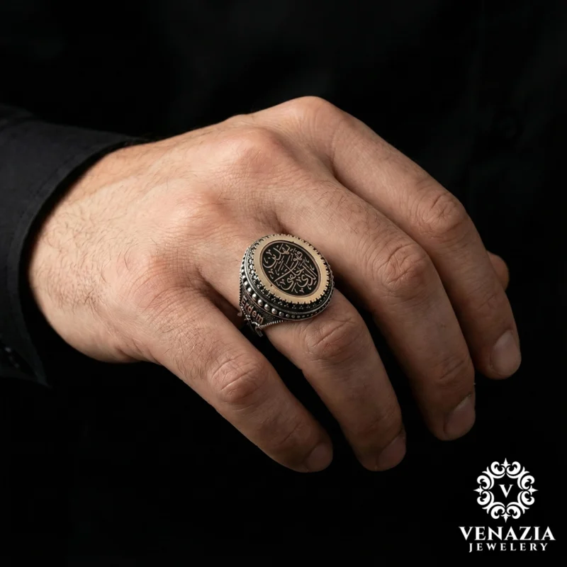 3 Dualı ve İsimli Gümüş Yüzük Modeli