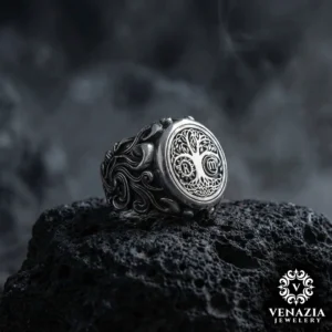 r Hayat Ağacı Gümüş Erkek Yüzük Modeli