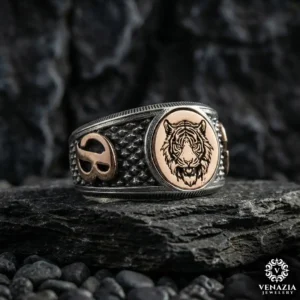 2 Kaplan Gümüş Yüzük Modeli