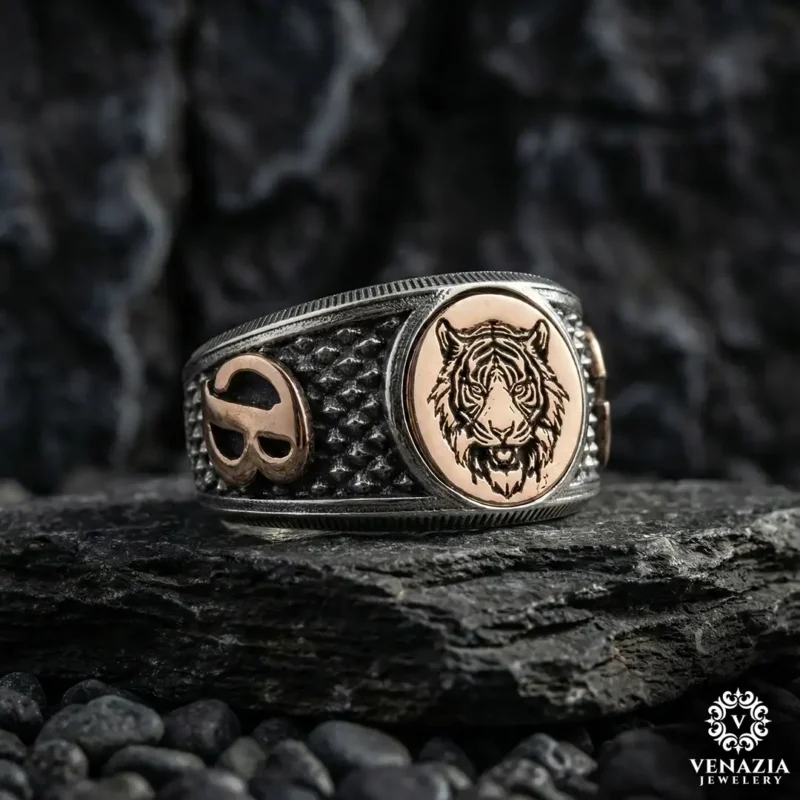 2 Kaplan Gümüş Yüzük Modeli