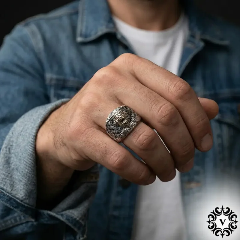 2 Aslan Figürlü Gümüş Yüzük Modeli